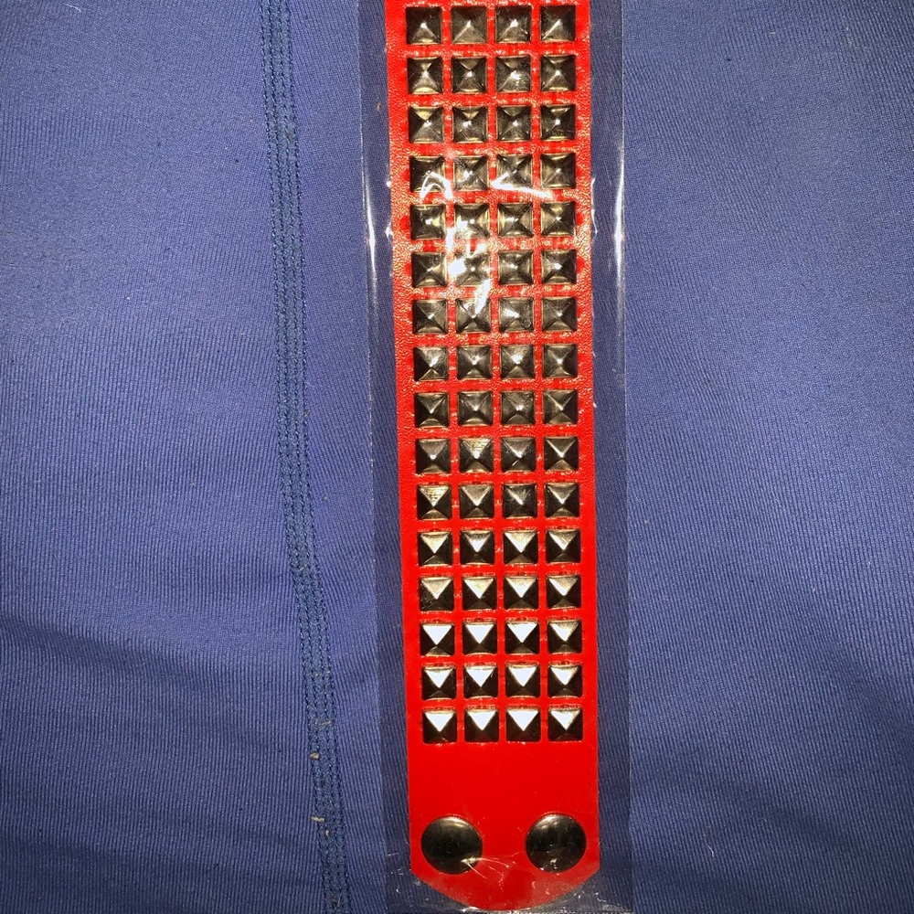 Red Leather Studded Bracelet - Picture 3 of 6